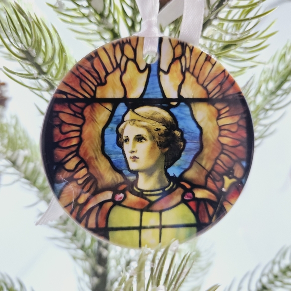 In Company With Angels - Round Porcelain Laodicea Angel Christmas Ornament - Picture 1 of 8